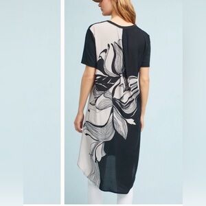 T.LA Anthropologie Black & White Floral Tunic Dress Size Small